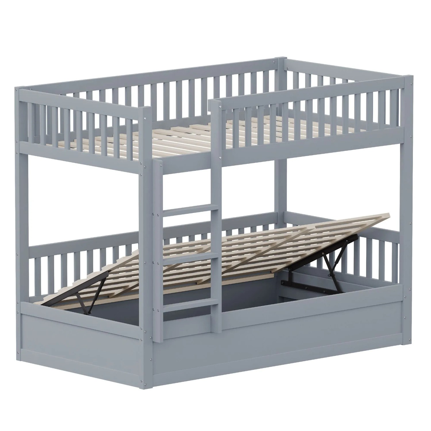 okwish Etagenbett 90x200cm mit Hydraulik Stauraum Kinderzimmer Grau ohne Matratze