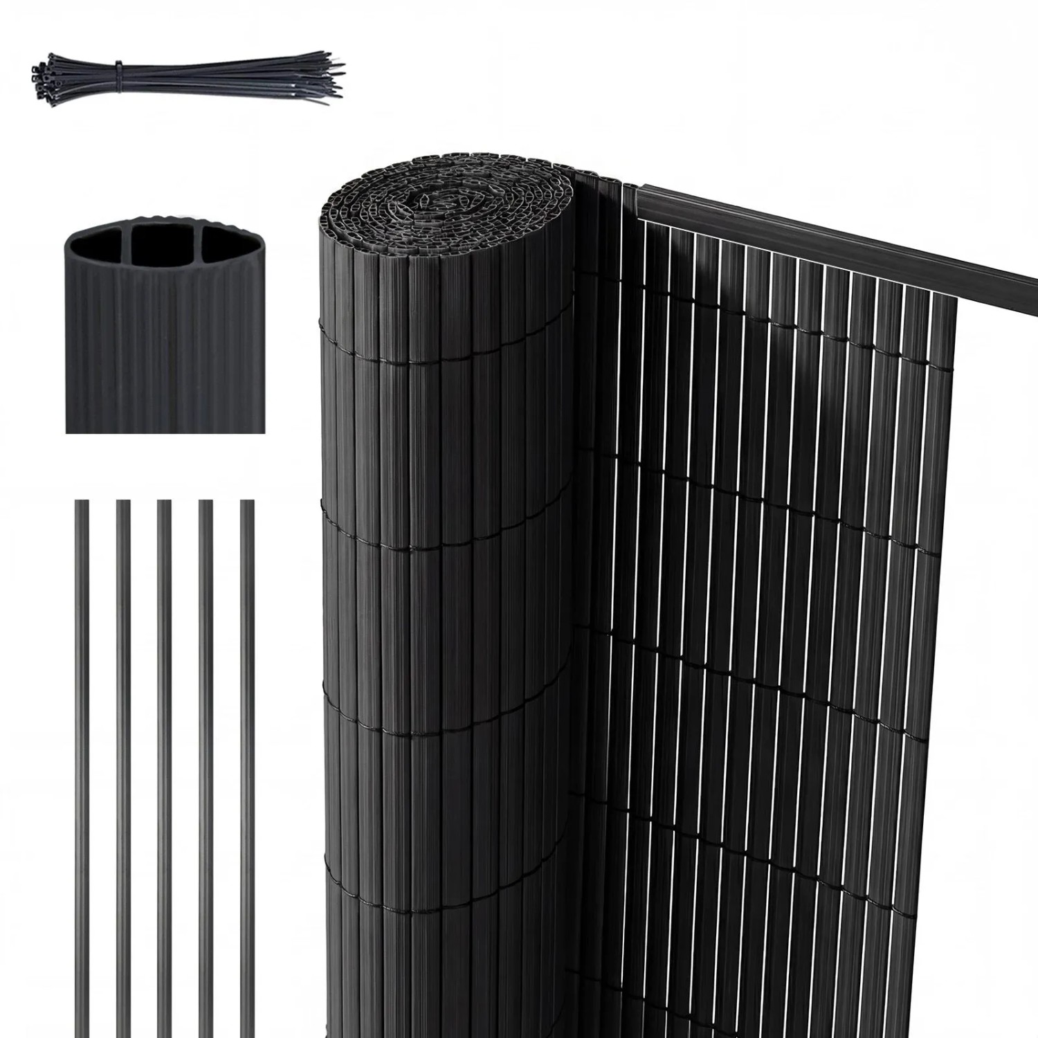 Sekey PVC Sichtschutzmatte mit Abdeckprofil und Kabelbindern Balkon Sichtschutz 120x300cm Anthrazit