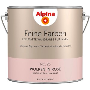Farbeimer Alpina Feine Farben Wolken in Rose, edelmatt, 2,5 l, Grau-Rose Wandfarbe für Innen.