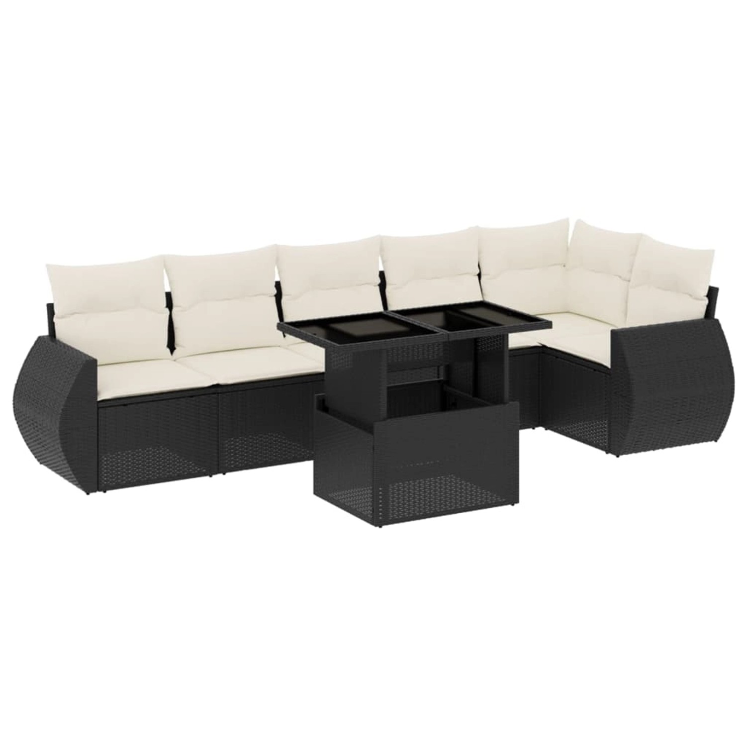 vidaXL 7-Tlg Garten-Sofagarnitur mit Kissen Schwarz Poly Rattan 3268546 günstig online kaufen