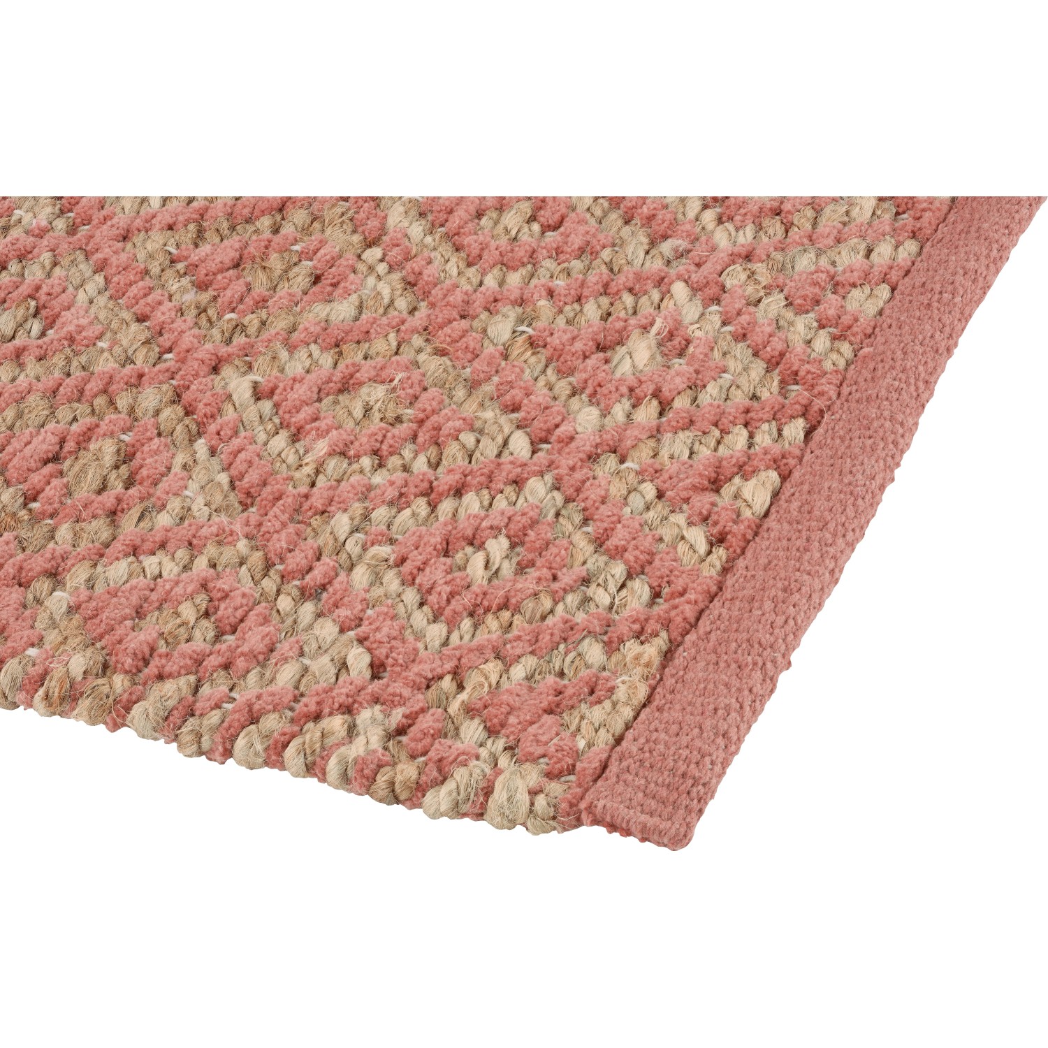 Terracottafarbener Jute-Baumwoll Teppich (60x120 cm) mit Muster.