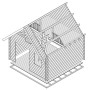 Illustration eines Alpholz Schwedenhaus Gartenhauses (461x472cm) im Aufbau, tauchimprägniert.