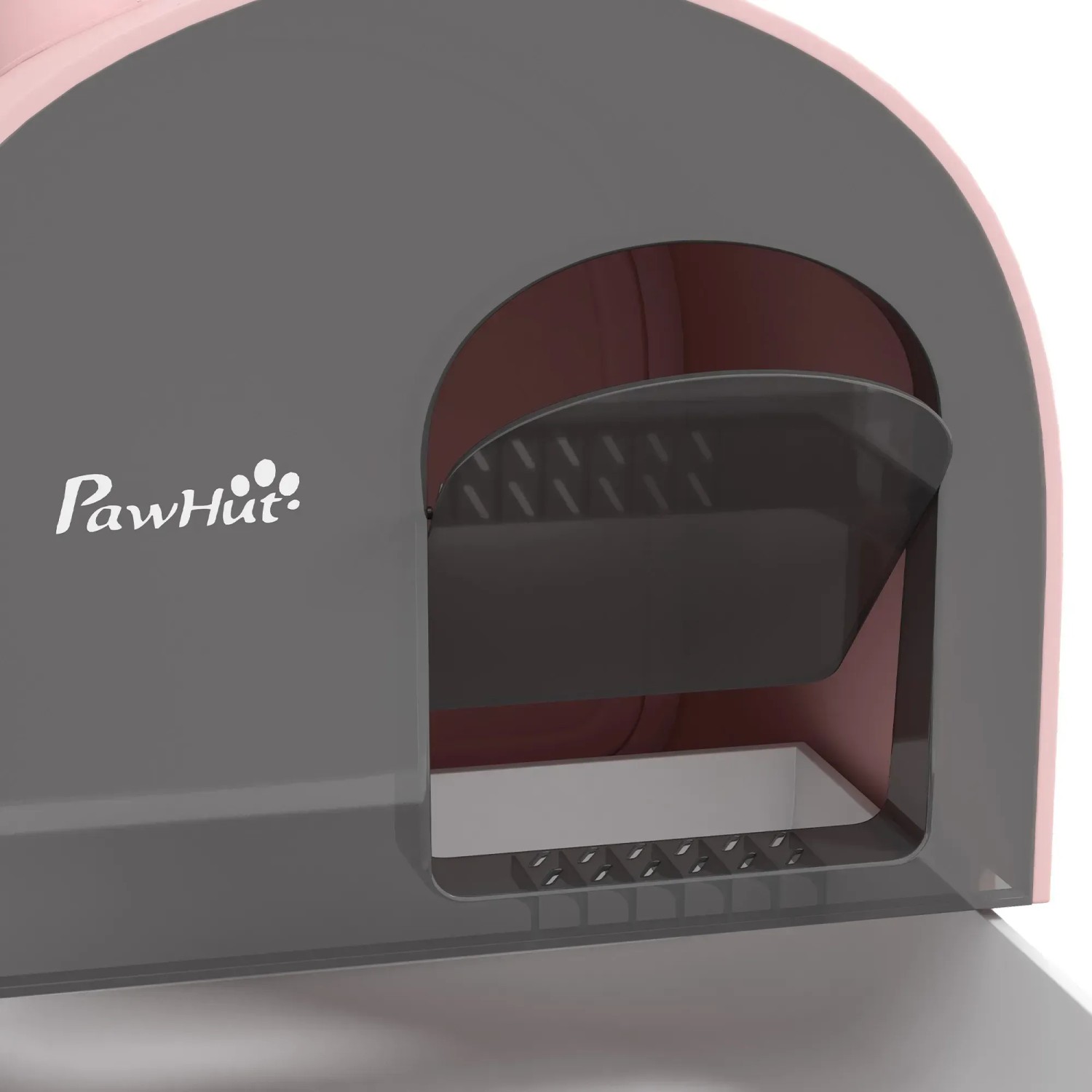 Rosa PawHut Katzentoilette mit Deckel und Tür, Detailansicht.