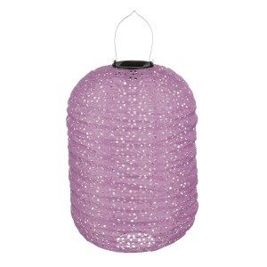 Violette Solar-LED-Laterne in Zylinderform von Mica Decorations, Ø 25 x 40 cm. Dekorative Gartenbeleuchtung.