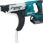 Makita Akkuschrauber DFR550RTJ mit Magazin, Akku und Schraubenband.