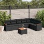 Schwarze 8-tlg. vidaXL Garten-Sofagarnitur aus Poly Rattan mit Kissen und Tisch.