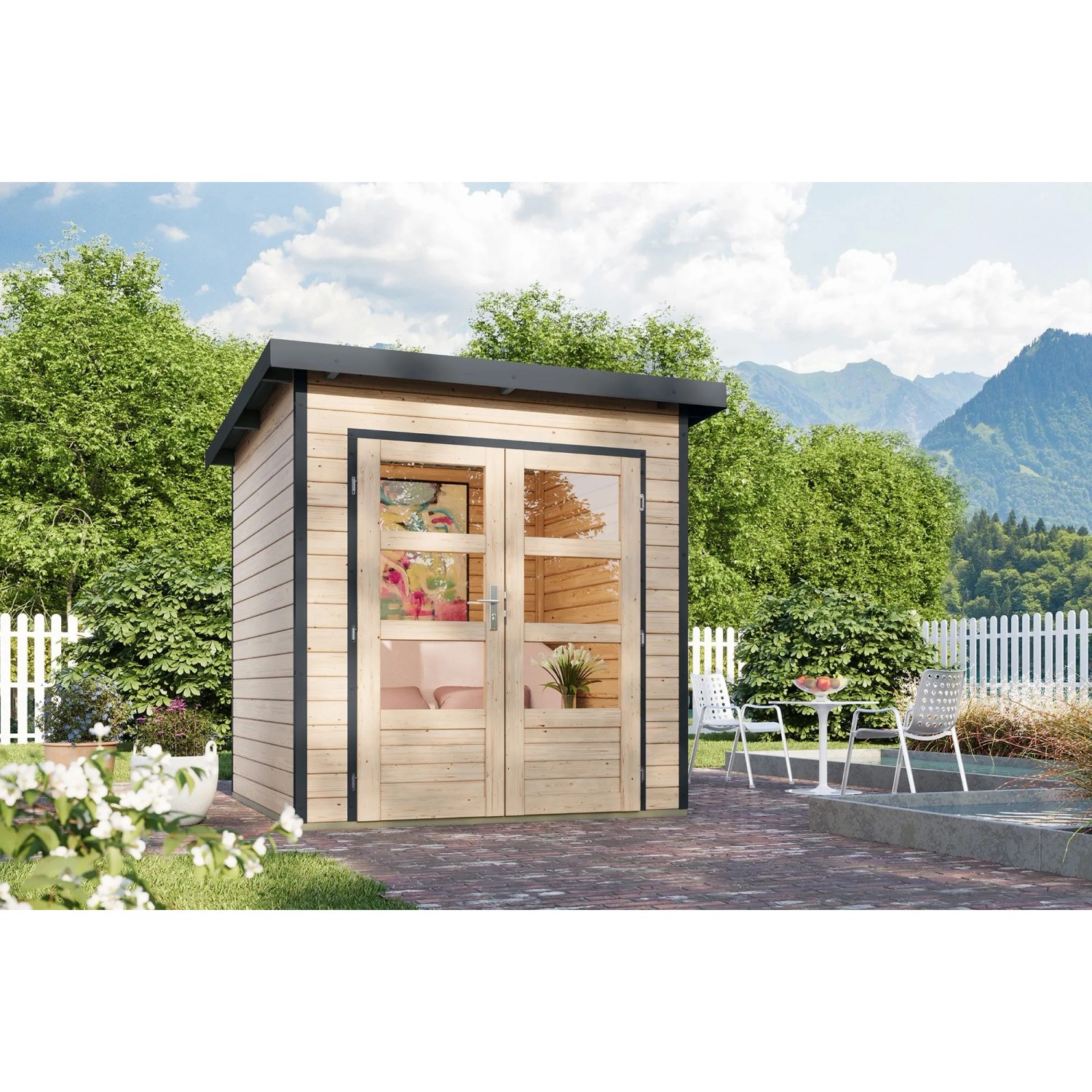Karibu Gartenhaus Domingo 1 A Natur-Anthrazit