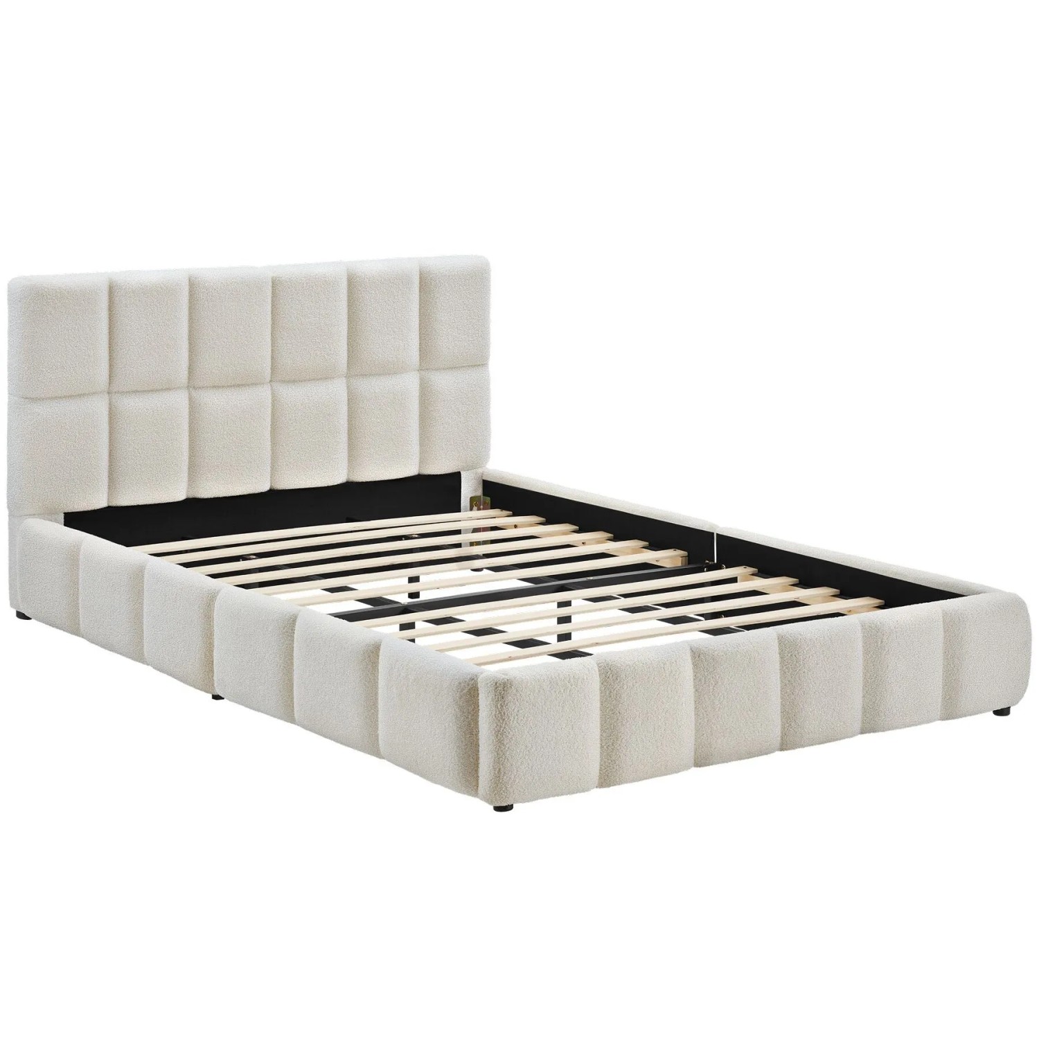 Tectake Polsterbett Shirley Teddystoff Mit Steppmuster Integrierter Lattenrost 180 x 200 cm 220 x 193 x 93 cm Teddy Creme