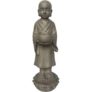 Stehende Buddha Kinder Figur mit Schale, grau, aus Leichtzement, 59cm hoch. Gartendeko für Innen und Außen.