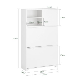 Weißer SoBuy Schuhkipper (71cm) mit zwei Klappen und Ablagefächern. Schuhkommode für den Flur.