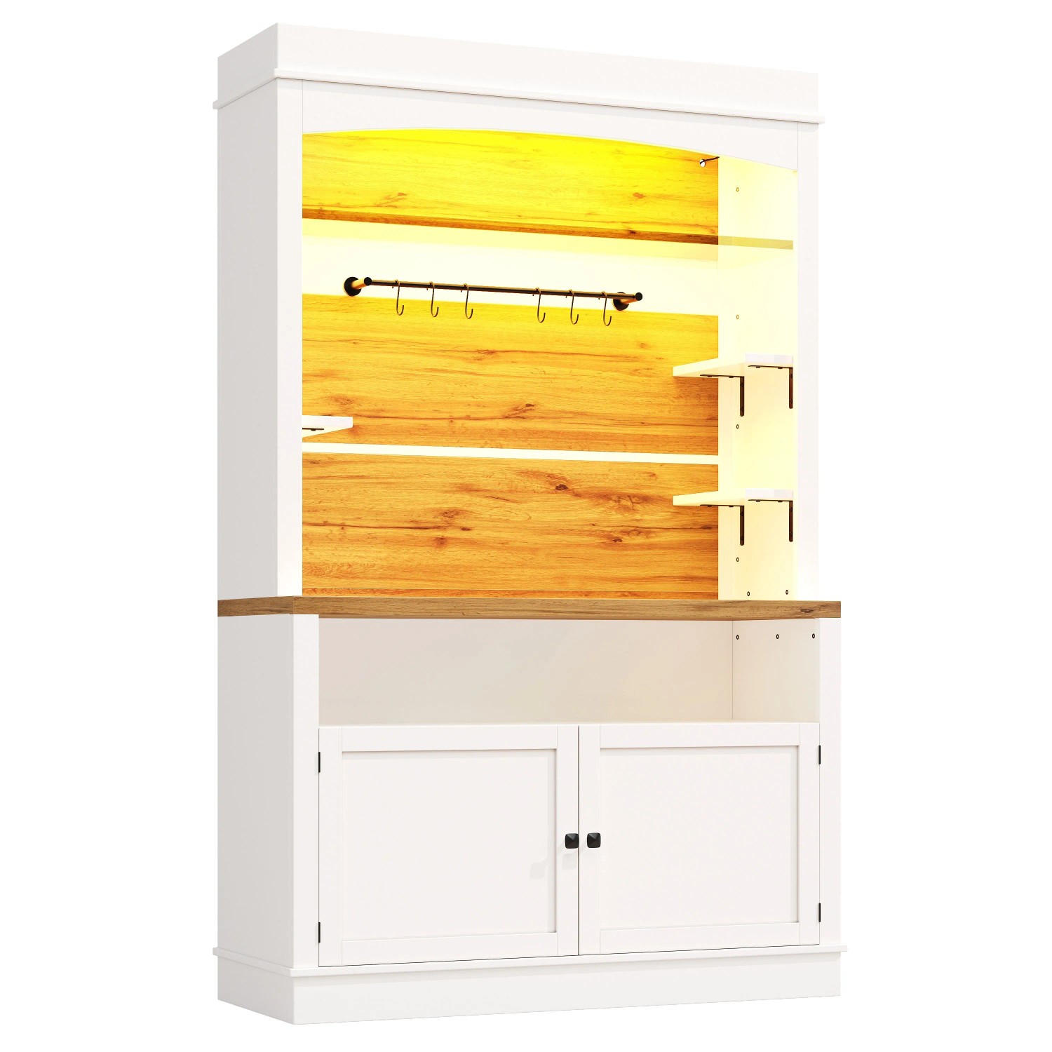 Merax Buffetschrank Set 2er LED Glasregal Hakenleiste Weiß