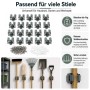 20 Wiltec Stahl Gerätehalter, Wandhalterung für Besen & Werkzeuge, mit Schrauben & Dübeln, in Nutzung.