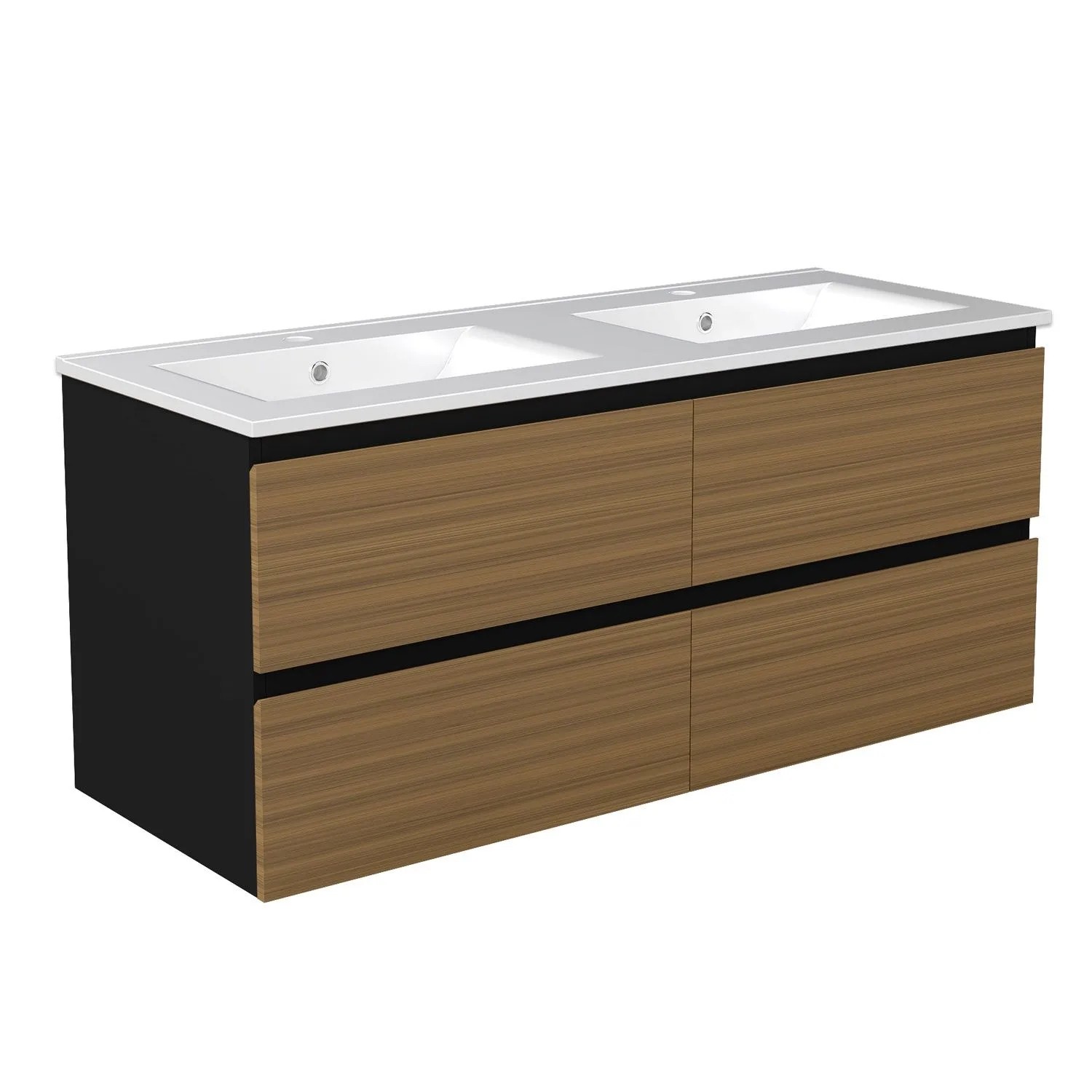Duschspa Doppelwaschtisch MIRA 120 cm Keramik Waschbecken mit Unterschrank Grifflos Softclose