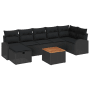 Schwarzes 8-teiliges Garten-Sofa-Set aus Polyrattan mit Kissen und Tisch.