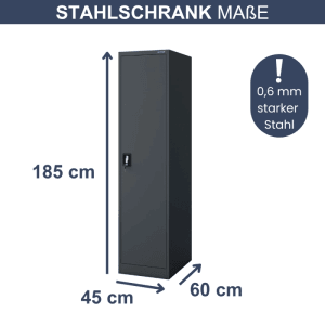 DELUKE Aktenschrank, anthrazit, 185x45x60cm. Metallschrank für Büro und Werkstatt mit 5 Ebenen.