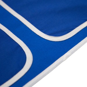 Blaue Homestyle4u Betttasche aus Stoff mit weißen Akzenten für Hochbetten.