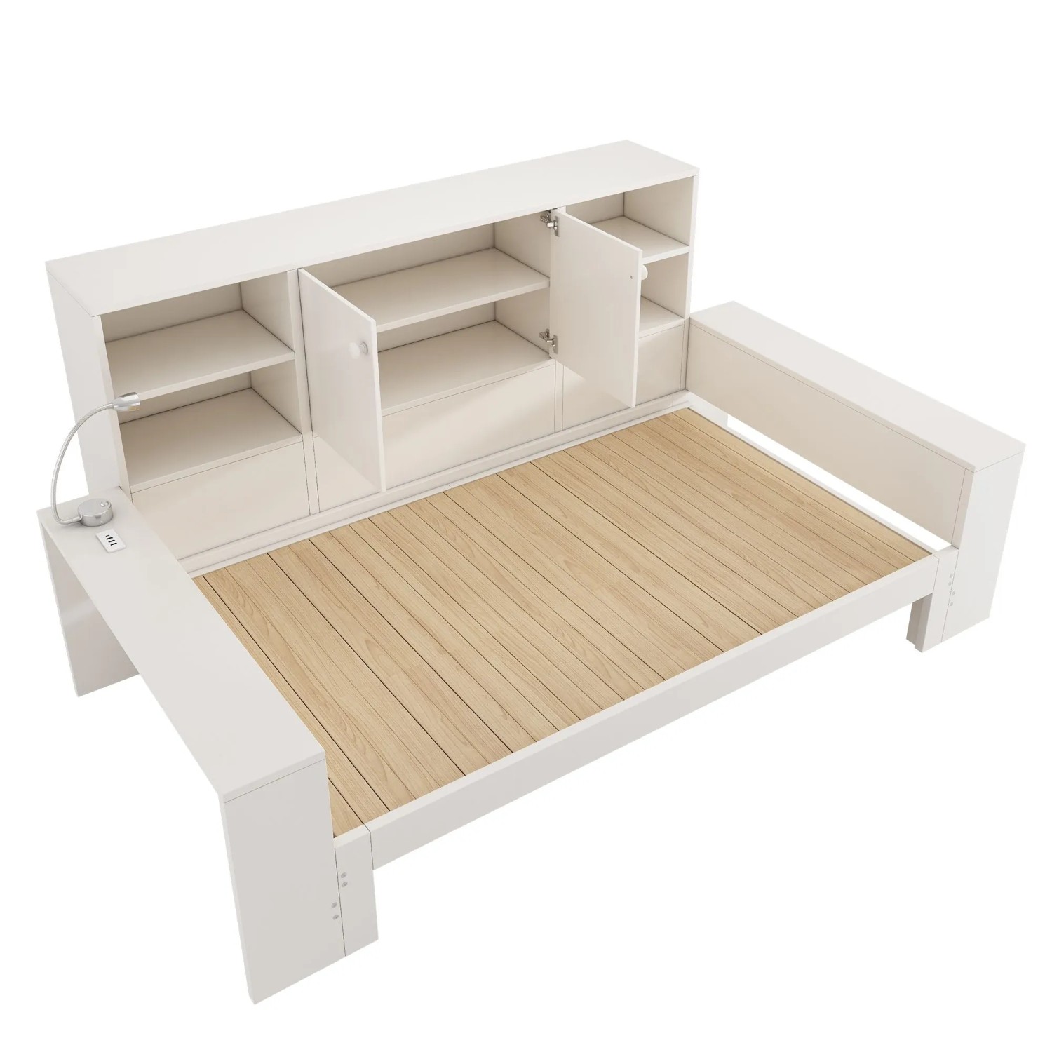 Merax Stauraumbett 90x200cm Ausziehbett USB-C Weiß