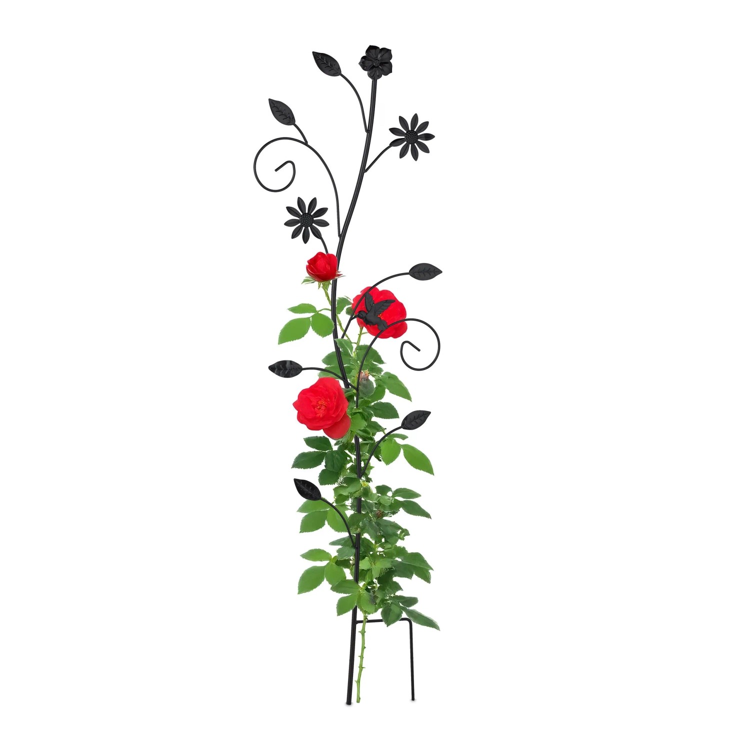 Relaxdays Rankhilfe Blumendesign Stahl Schwarz mit Erdspieß Wetterbeständig 110 cm x 34 cm x 1 cm 400 g