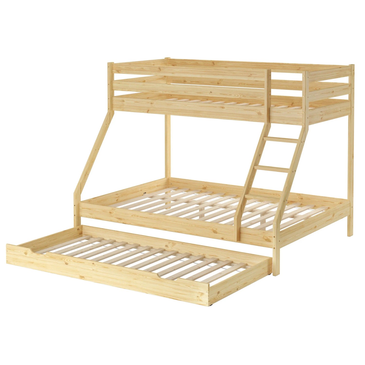 Erst-Holz Doppel-Etagenbett 90 x 200 cm / 140 x 200 cm Kiefer Massivholz Natur Modell 19 Rollrost und Gästebettkasten inkl.