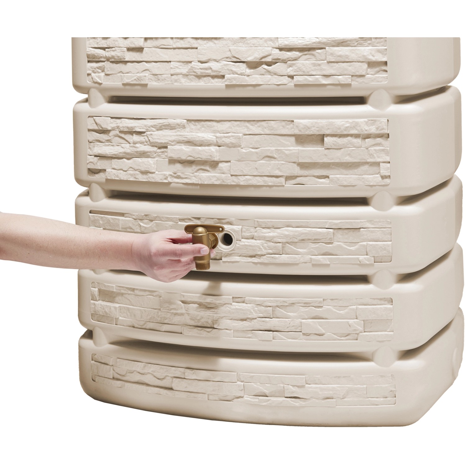 4rain Wandtank Slim Stone Decor 500 l Sandbeige mit Auslaufhahn in Bedienung.