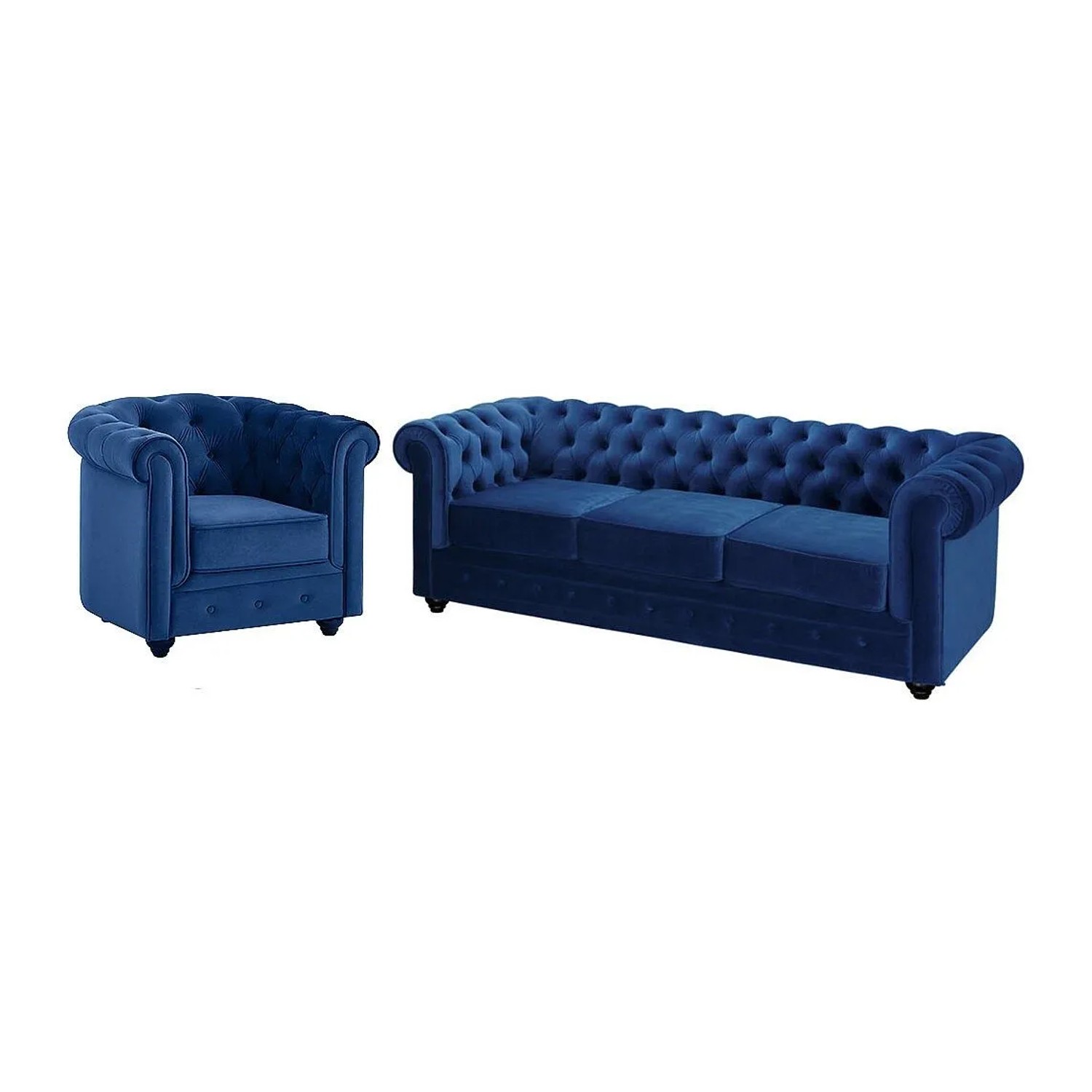 Vente-unique Couchgarnitur Mit Sessel Chesterfield Königsblau 205 cm  82 cm