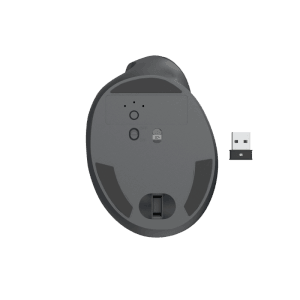 Hama Funkmaus EWM-500L für Linkshänder, ergonomisch, schwarz, mit USB-Empfänger.