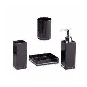Relaxdays Badaccessoires Set Kunststoff Schwarz Vierteilig Glänzend Rostfrei