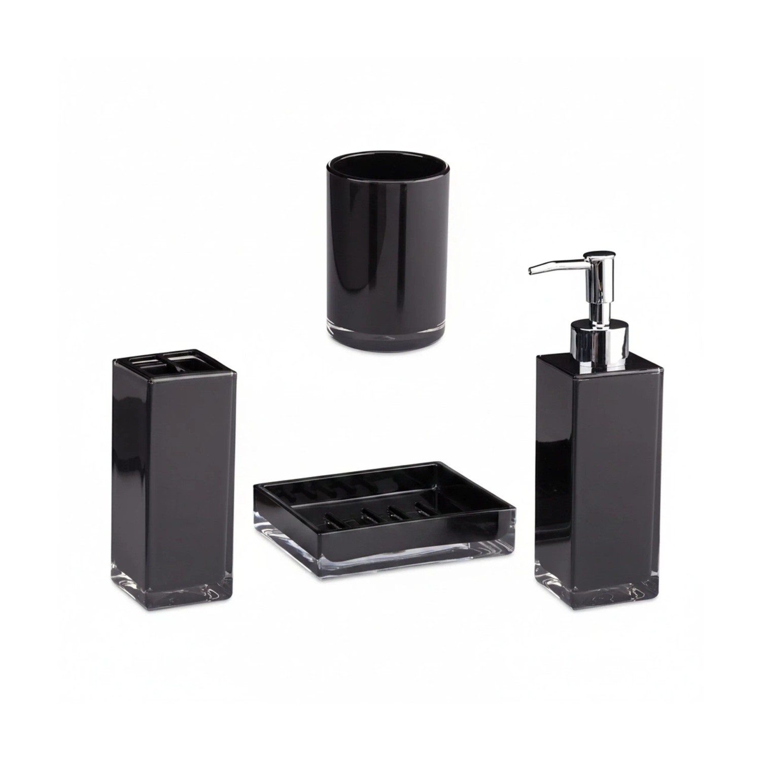 Relaxdays Badaccessoires Set Kunststoff Schwarz Vierteilig Glänzend Rostfrei