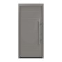 Moderne EcoStar Haustür Isopro IP 015 in Graualuminium mit Edelstahlgriff und horizontalen Sicken.