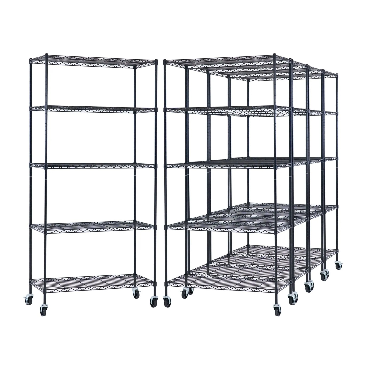 PROREGAL Mega Deal 5X Gitterregal HADES Mit Rollen & 5 Gitterböden Metall 180x90x40cm Fachlast 75kg Metallregal Schwarz  Küchenregal Aufbewahrung