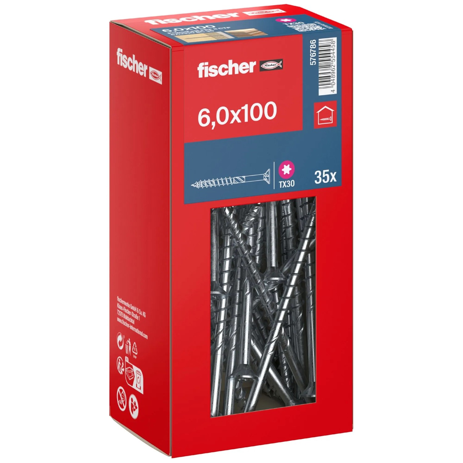 Fischer Schraube PowerFast II Senkkopf TX Teilgewinde Ø 6 x 100 mm Silber 35 Stk