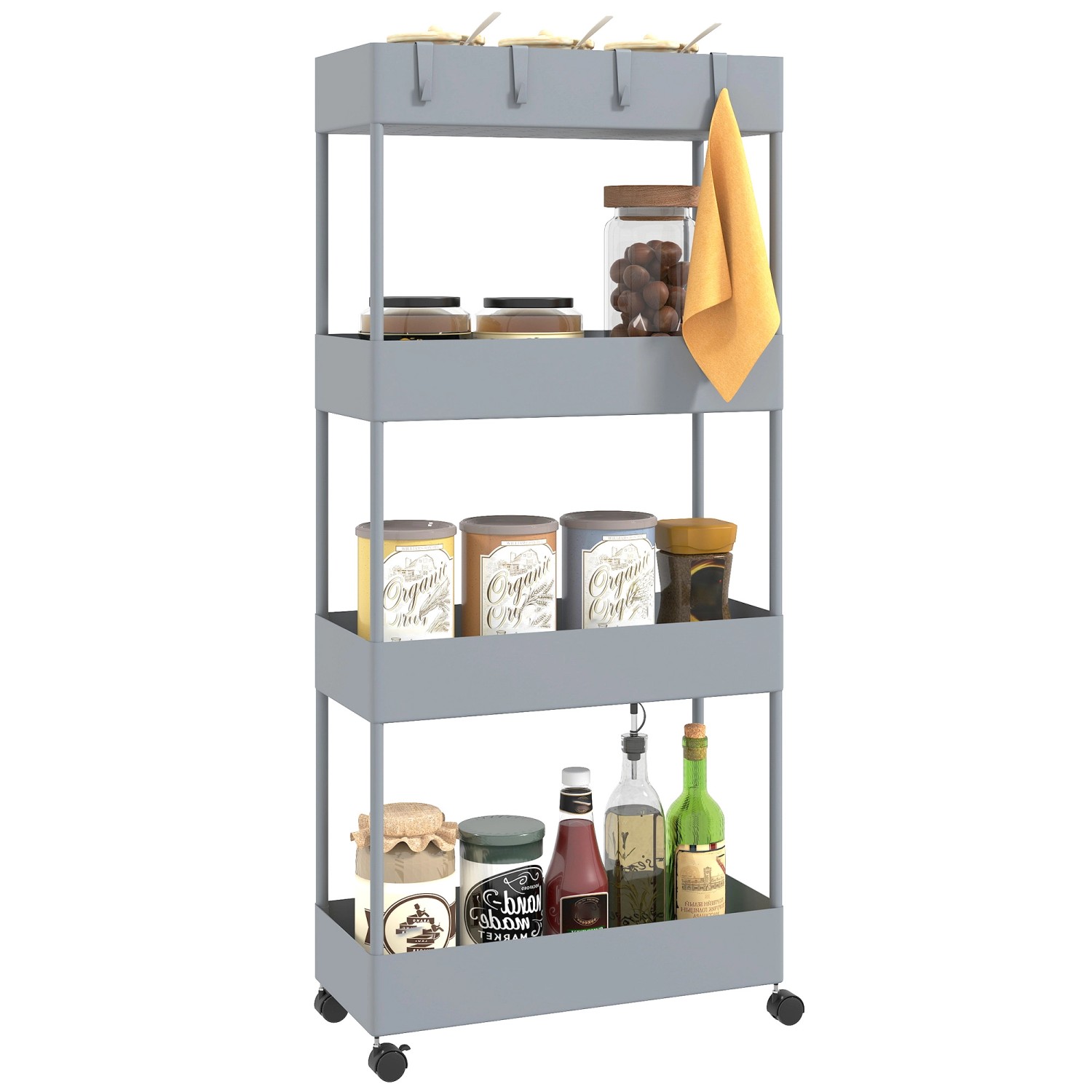 HOMCOM Küchenwagen Stahl Kunststoff 40L x 19B x 90H cm Grau günstig online kaufen