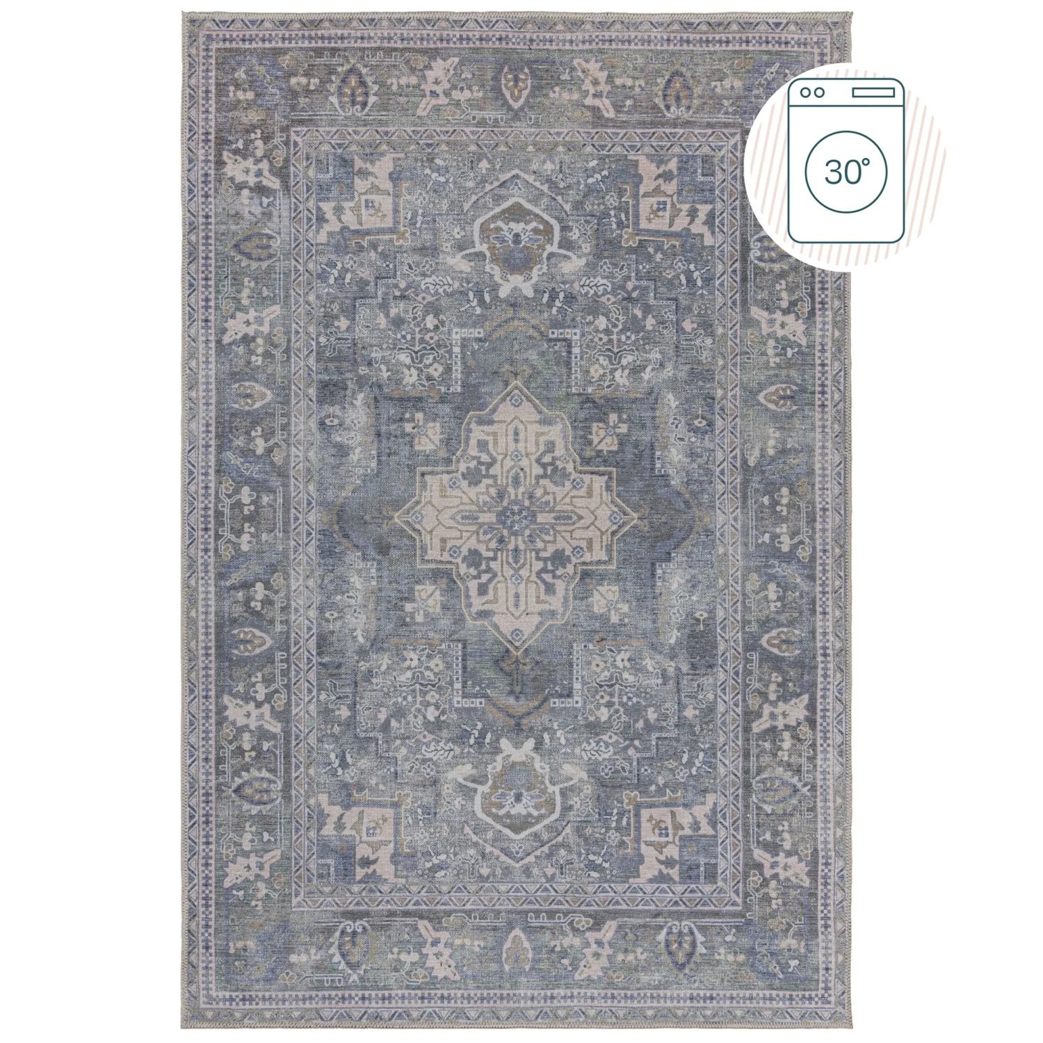 Flair Rugs Vintageteppich Windsor Vintage 200 cm x 290 cm Blau-Grau