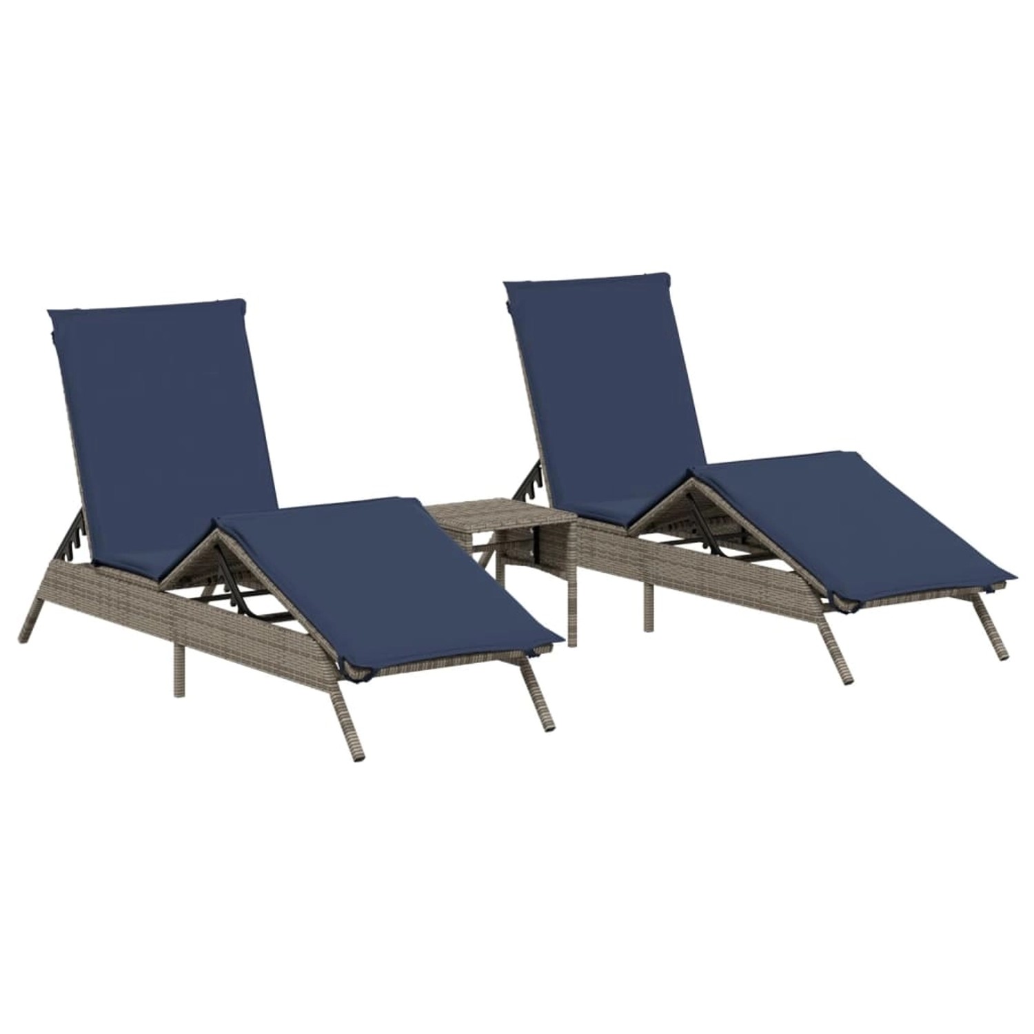vidaXL Sonnenliegen 2 Stk mit Tisch Grau Poly Rattan 4002716 günstig online kaufen