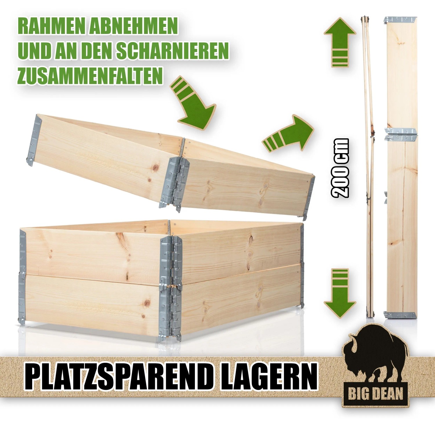 BigDean Hochbeet 3er Set, Holz, 120x80cm, stapelbar und klappbar