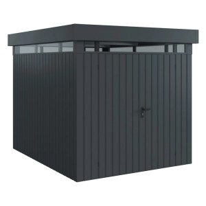 EcoStar Gerätehaus Euroline, anthrazit, mit Flachdach und Lichtband. Gerätehäuser für den Garten.
