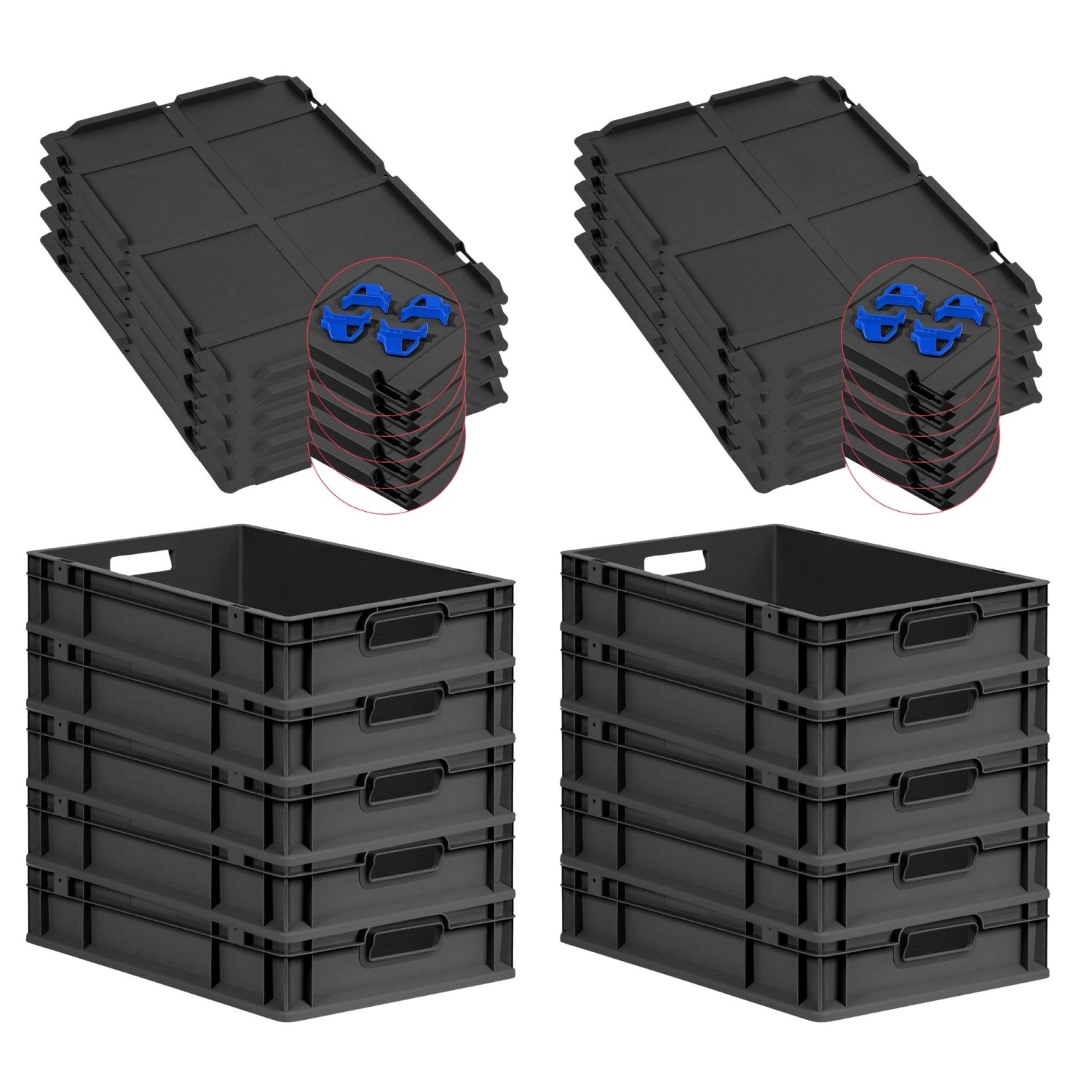 PROREGAL SparSet 10x Eurobox Nextgen Grip Mit Auflagedeckel Und Blauen Vers günstig online kaufen