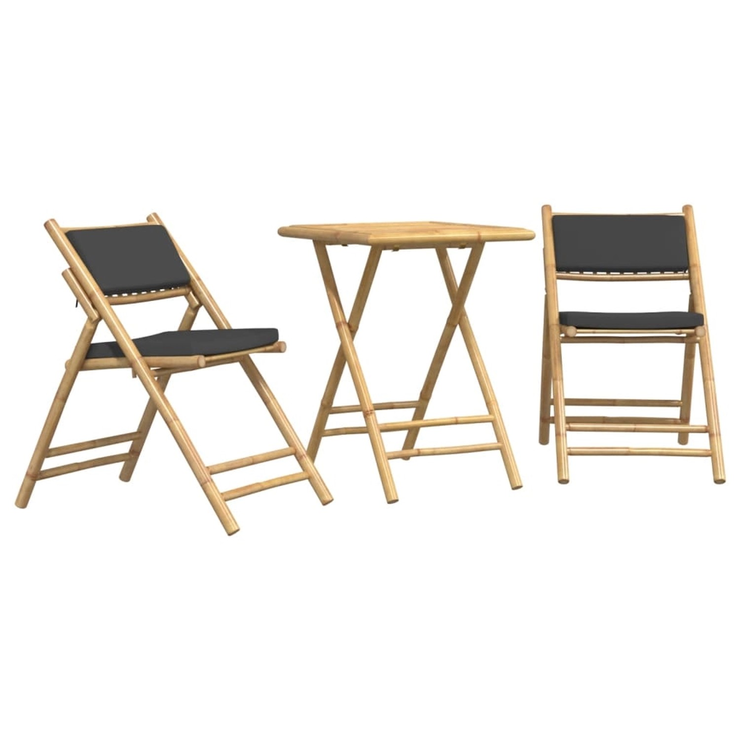 vidaXL 3-tlg Bistro-Set Klappbar mit Dunkelgrauen Kissen Bambus Modell 1