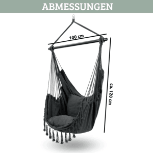 DELUKE Hängesessel Indoor ohne Gestell MELA Mit Kuscheldecke Bücherfach Hängestuhl mit Kissen Hängeschaukel Outdoor bis 120kg Anthrazit
