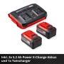 Einhell Power X-Change Akku-Set: 2 Akkus (5,2 Ah) und Twincharger für Rasenmäher.