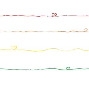 Bunte Vliestapete mit Herzlinien für Kinderzimmer, Weißer Hintergrund.