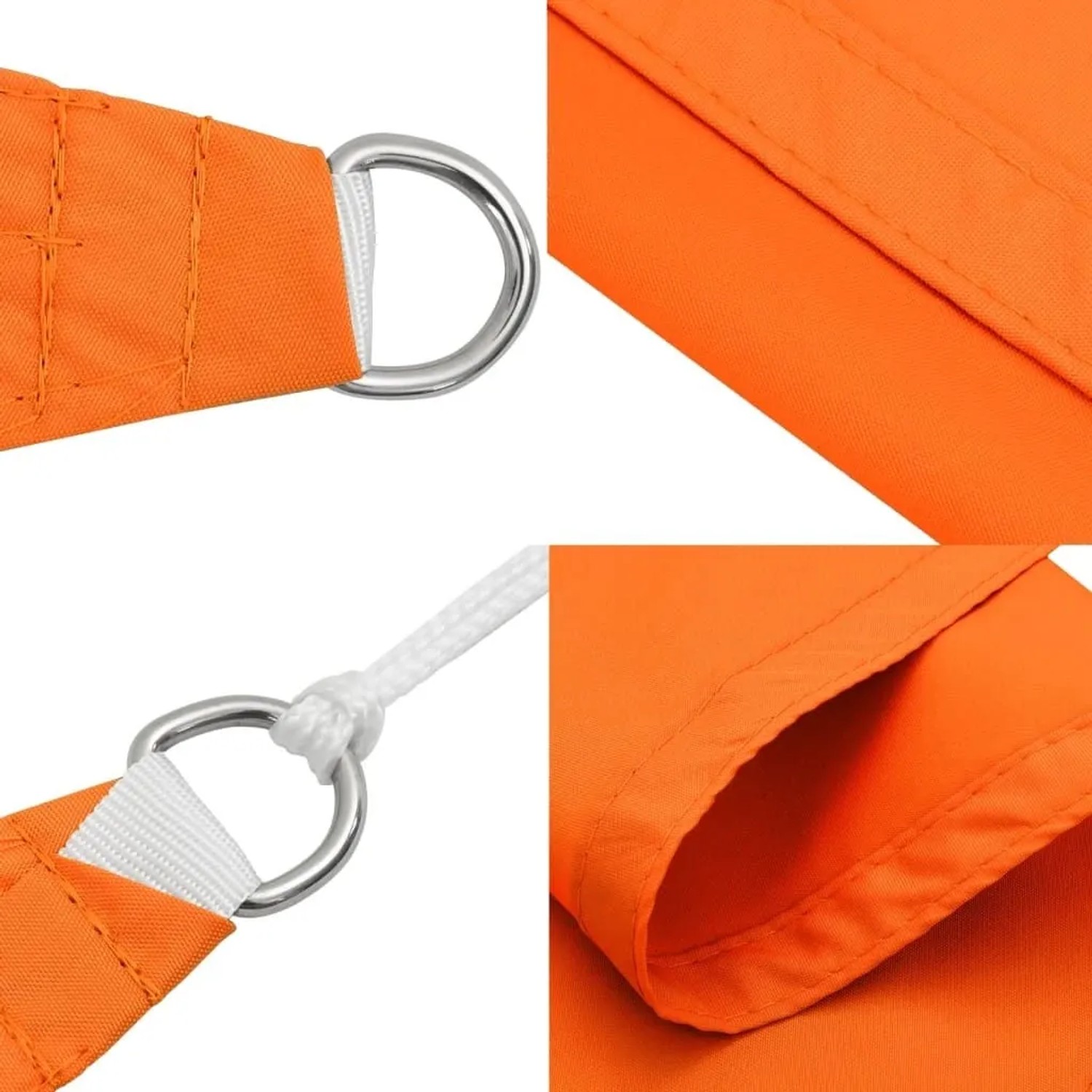 Orangefarbenes Oxford-Sonnensegel mit Edelstahl-Befestigungsringen und Seil. Wasserfest, UV-Schutz.