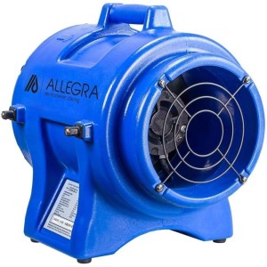 Blauer ALLEGRA Axiallüfter AL1500 für Baustelle und Trocknung mit Schutzgitter.