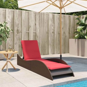 vidaXL Sonnenliege mit Kissen Braun 60x205x73 cm Poly-Rattan 368285