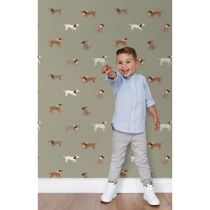 ESTAhome Tapete Hunde Grün und Braun 50 x 900 cm