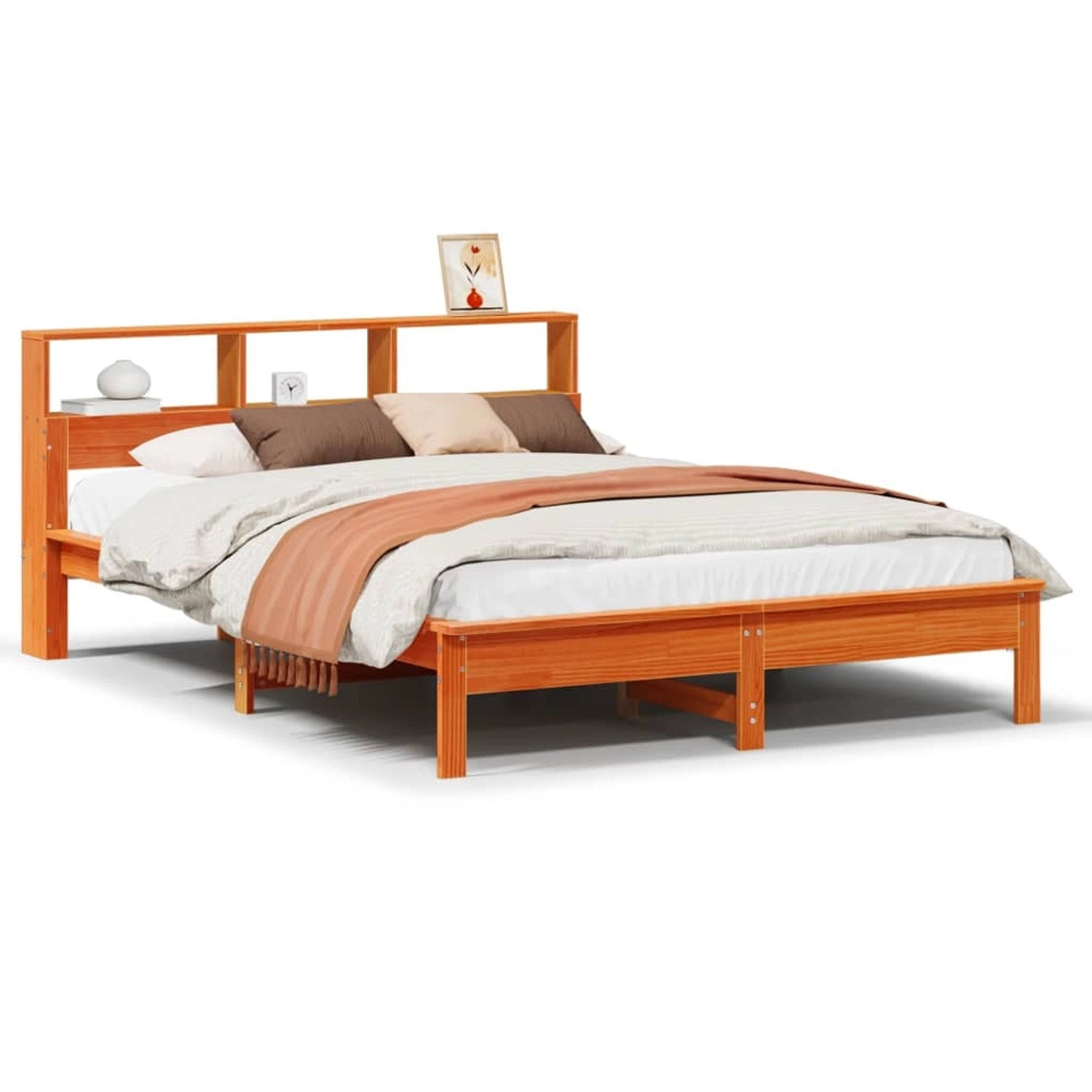 vidaXL Massivholzbett mit Regal ohne Matratze Wachsbraun 120x190 cm 855731 günstig online kaufen