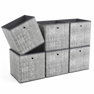 6 hellgraue Stoffboxen 33x33x33 cm mit Griff für Regal & Schrank. Faltbare Ordnungsboxen aus Vliesstoff.