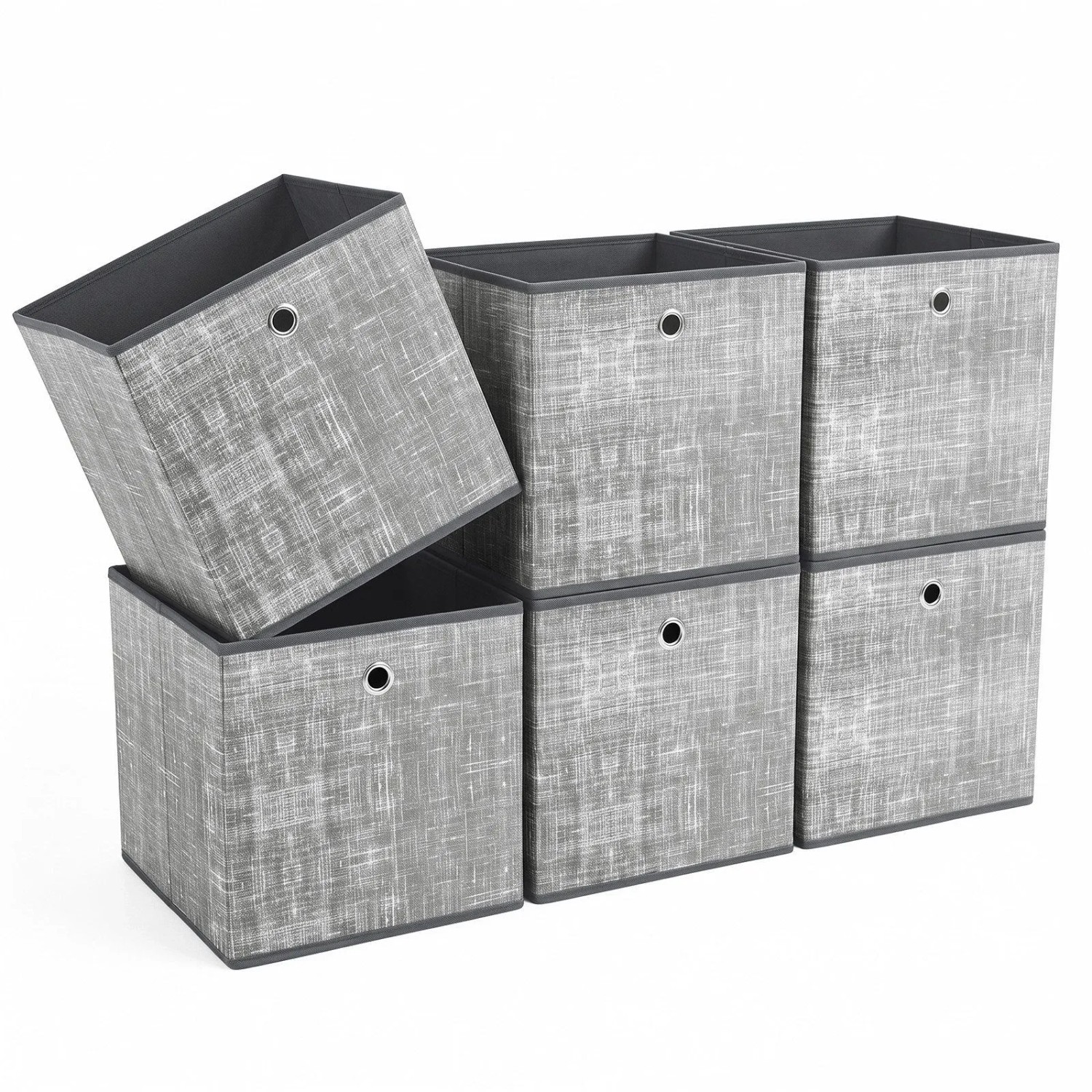 Sekey Aufbewahrungsbox 6er Set Stoffboxen Faltboxen aus Vliesstoff mit Griff 33 x 33 x 33 cm Hellgrau Faltbare Ordnungsboxen für Schrank und Regal