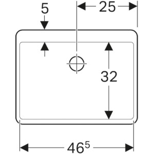 Skizze des weißen Geberit Publica Mehrzweckbeckens 50 cm mit Maßangaben.