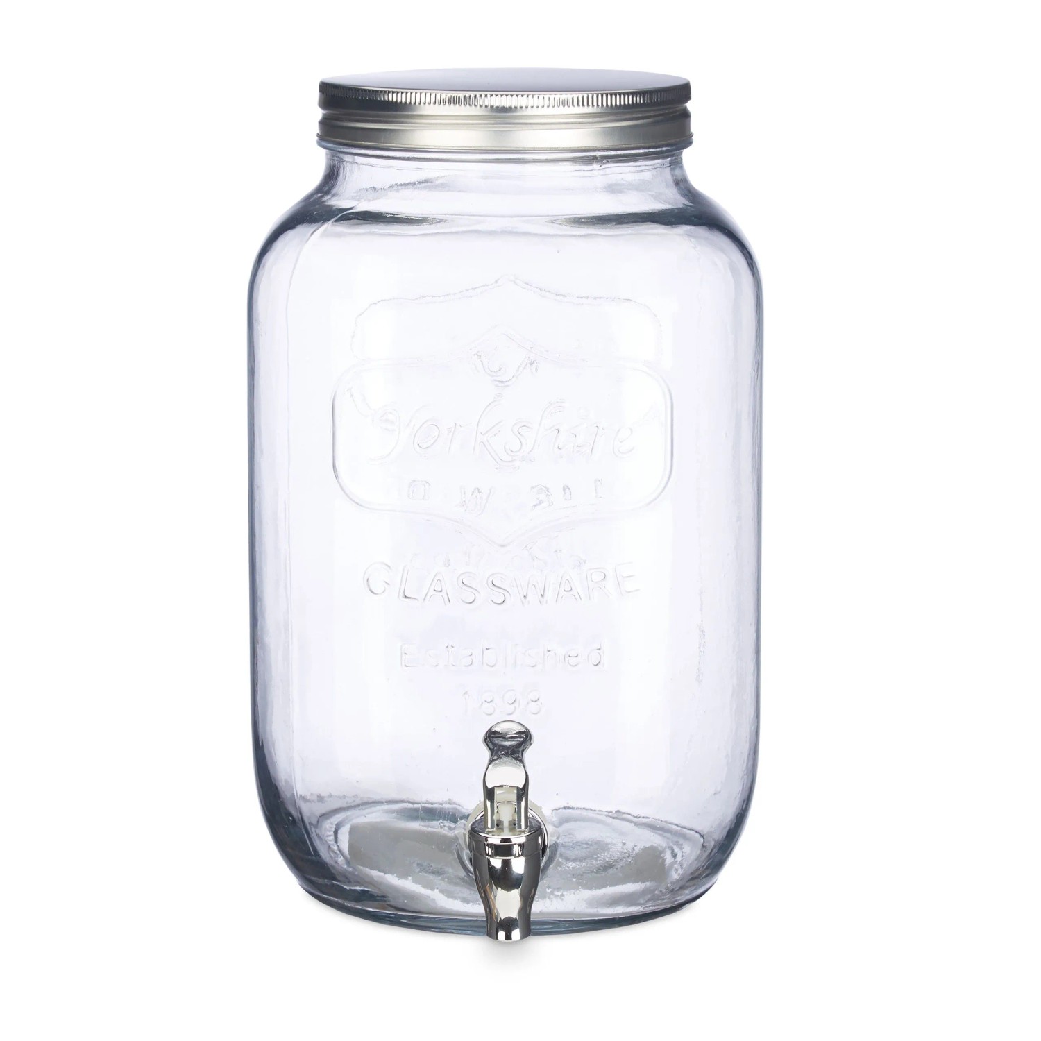 Relaxdays Getränkespender Glas Edelstahl Transparent Doppelwandig Spülmaschinenfest mit Zapfhahn 8 L 32 cm x 18 cm x 18 cm 2.1 kg